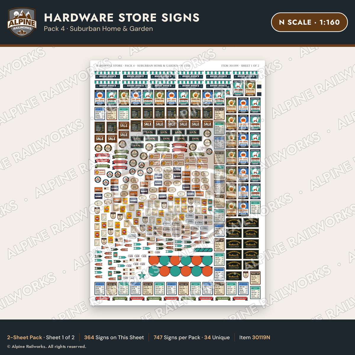 Alpine Railworks 30119N N Scale Hardware Store Signs - Suburban Home