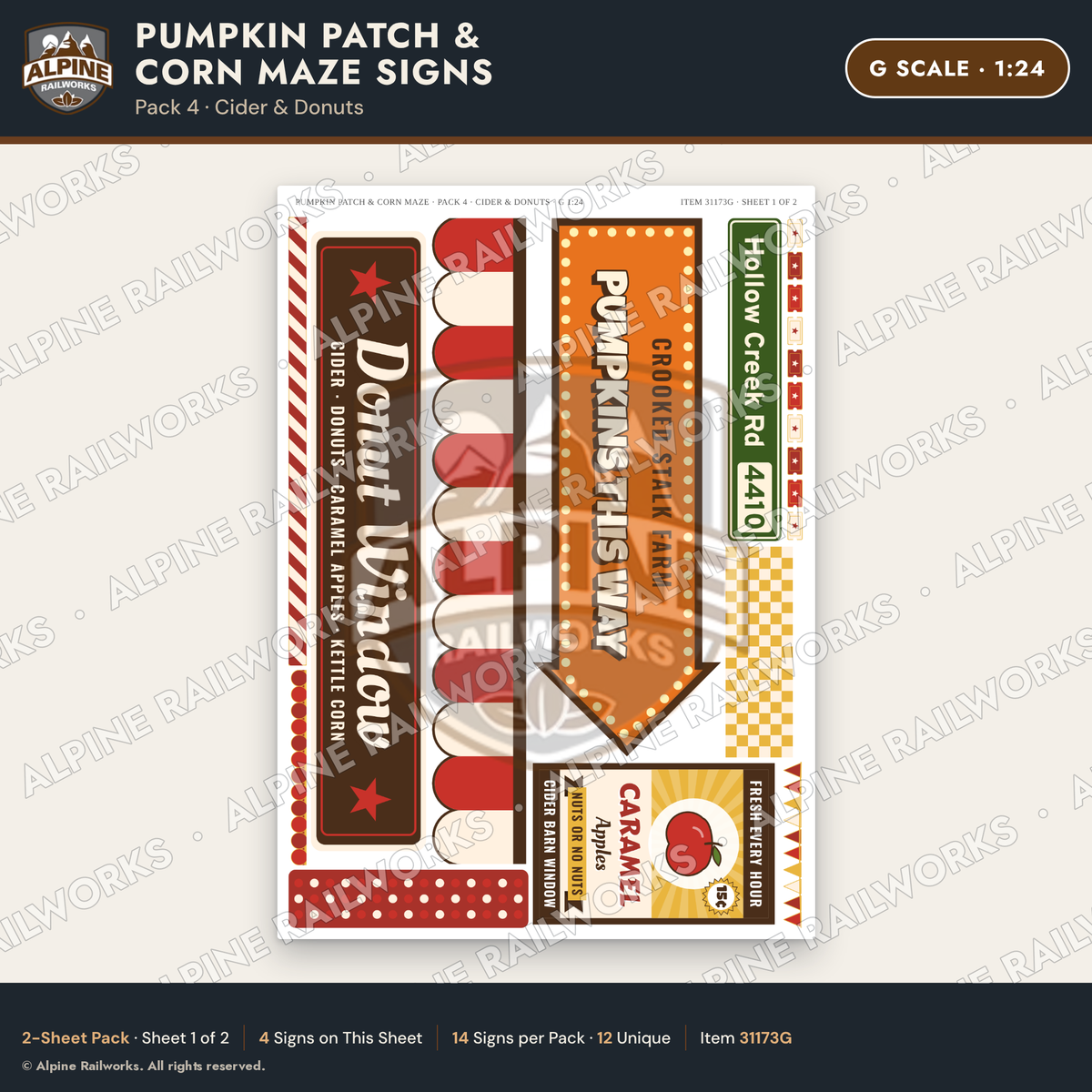 Alpine Railworks 31173G G Scale Farm Signs - Pumpkin Patch & Corn Maze