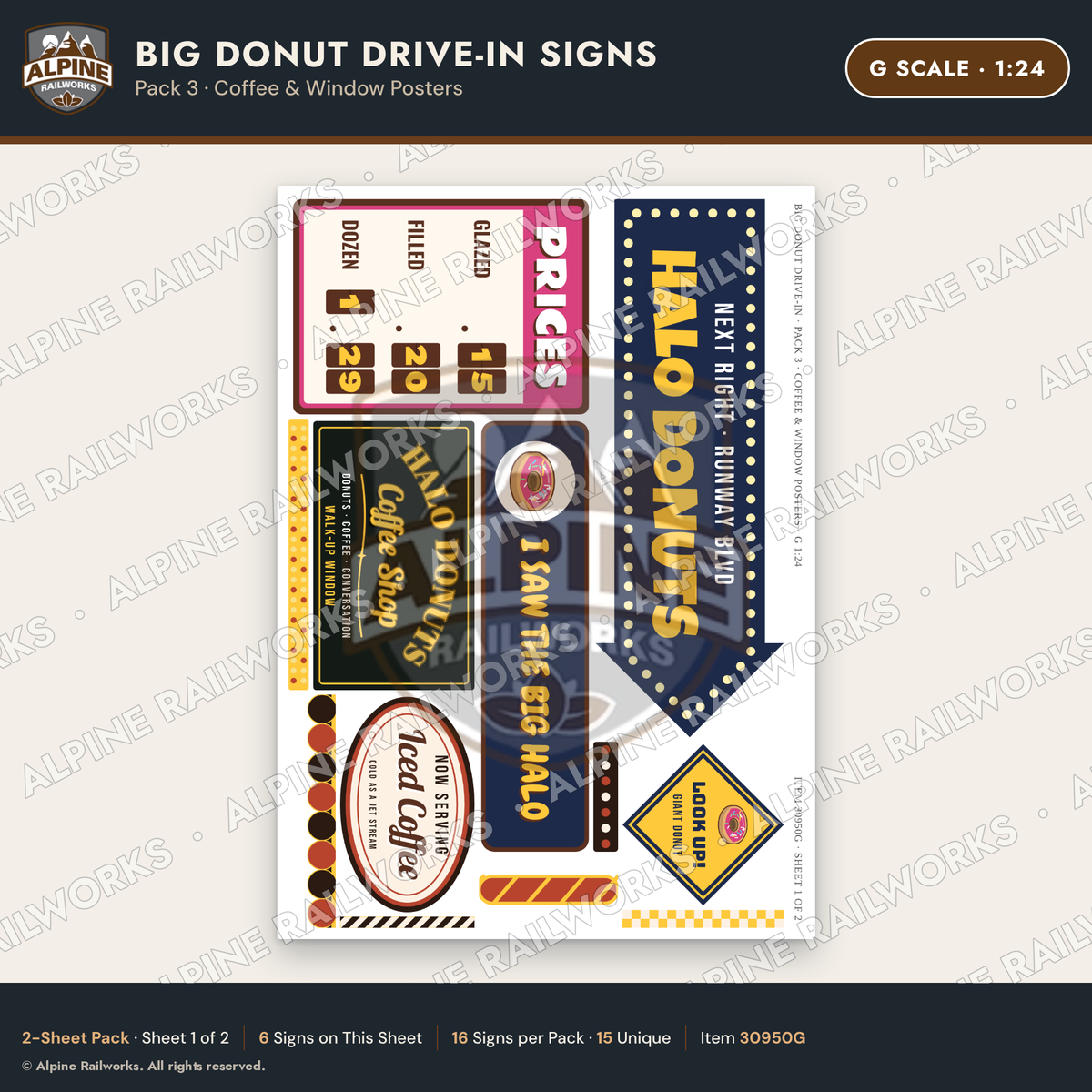 Alpine Railworks 30950G G Scale Roadside Signs - Giant Donut Shop