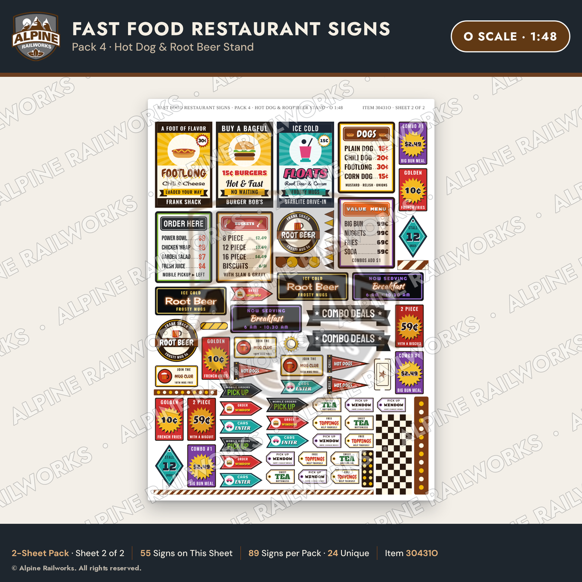 Alpine Railworks 30431O O Scale Fast Food Restaurant Signs - Hot Dog