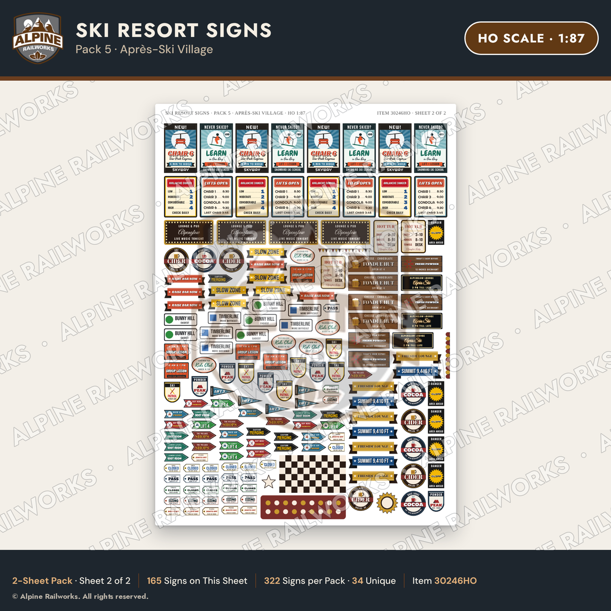 Alpine Railworks 30246HO HO Scale Ski Resort Signs - Apres-Ski Village