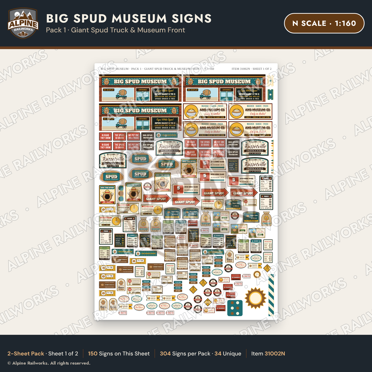 Alpine Railworks 31002N N Scale Roadside Signs - Potato Museum