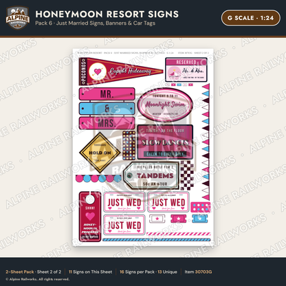 Alpine Railworks 30703G G Scale Honeymoon Resort Signs - Just Married
