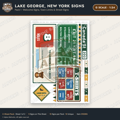 Alpine Railworks 31326G G Scale Lake George NY Signs - Welcome Signs