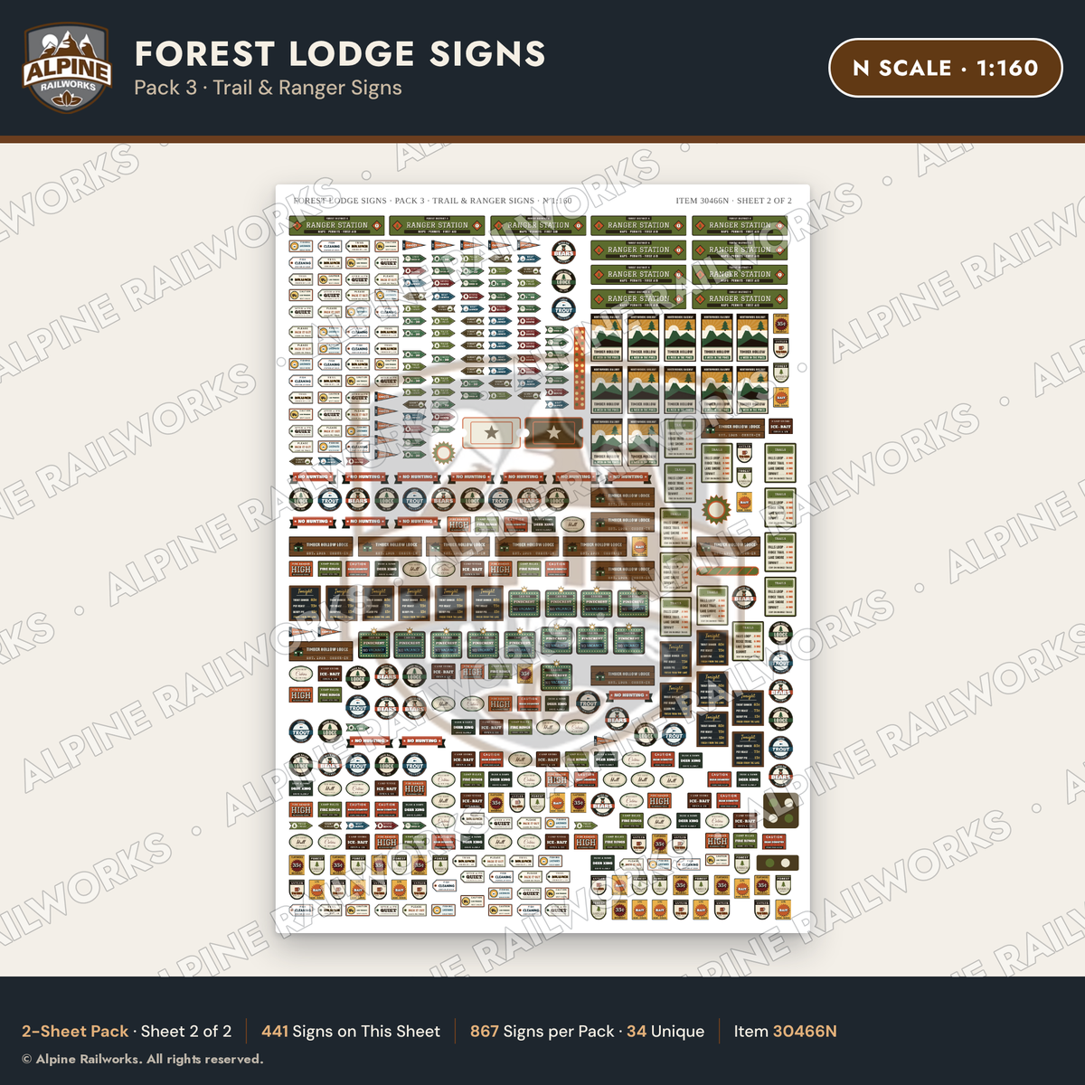 Alpine Railworks 30466N N Scale Forest Lodge Signs - Trail & Ranger