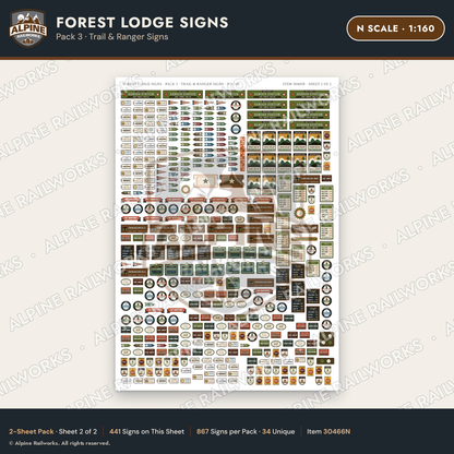 Alpine Railworks 30466N N Scale Forest Lodge Signs - Trail & Ranger