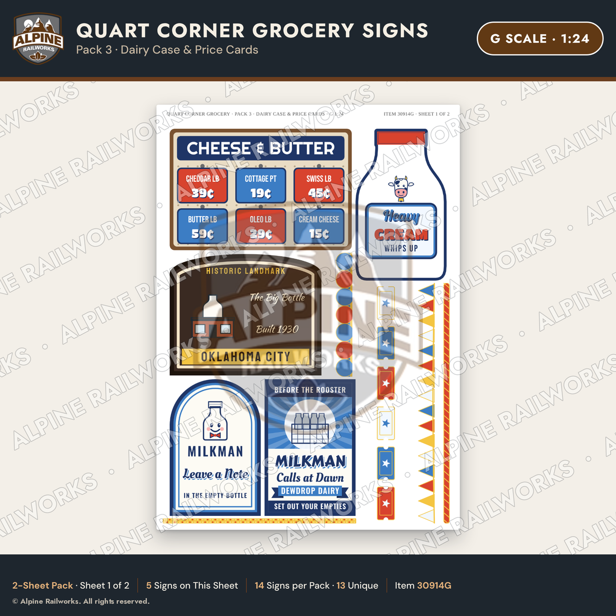 Alpine Railworks 30914G G Scale Roadside Signs - Milk Bottle Grocery