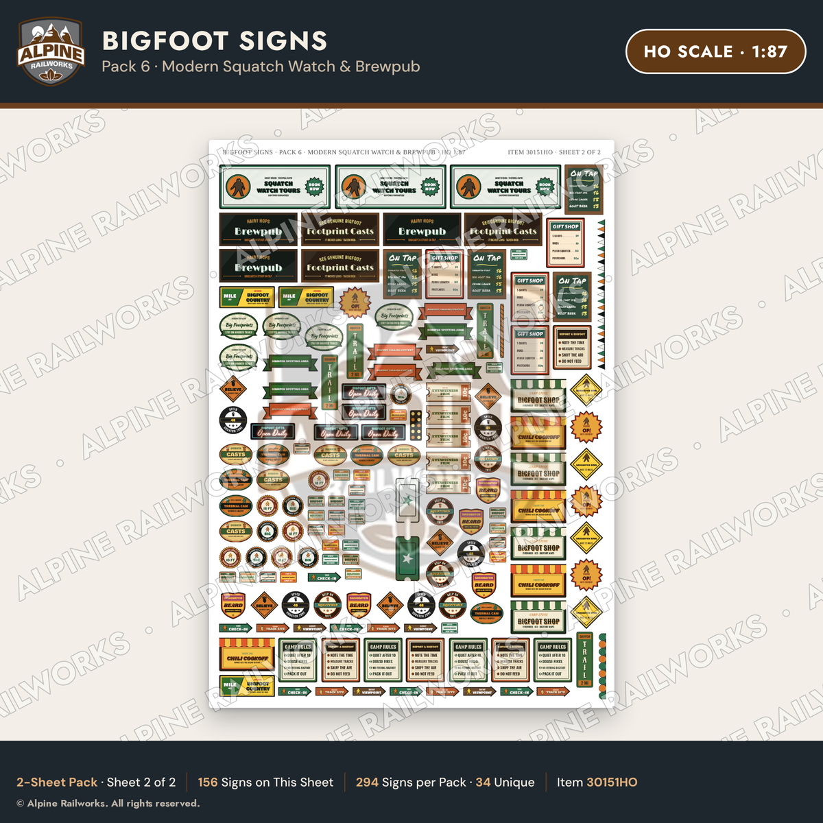 Alpine Railworks 30151HO HO Scale Bigfoot Signs - Modern Squatch Watch