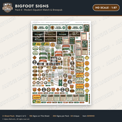 Alpine Railworks 30151HO HO Scale Bigfoot Signs - Modern Squatch Watch