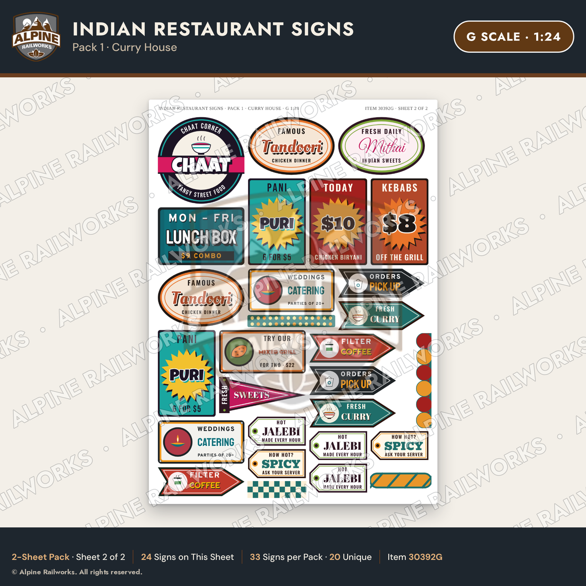 Alpine Railworks 30392G G Scale Indian Restaurant Signs - Curry House