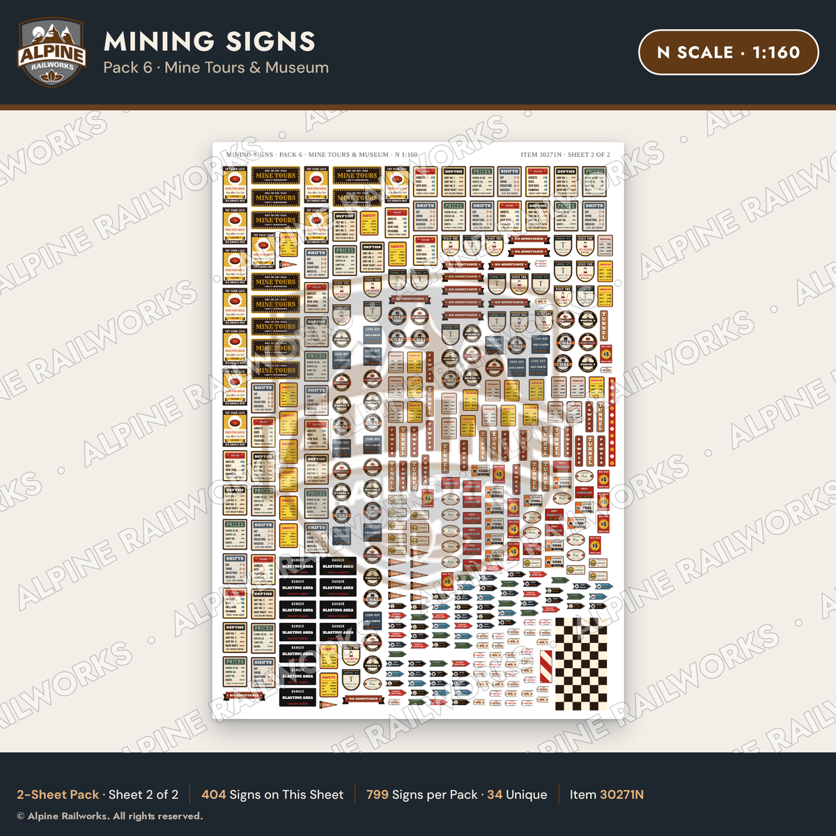 Alpine Railworks 30271N N Scale Mining Signs - Mine Tours & Museum