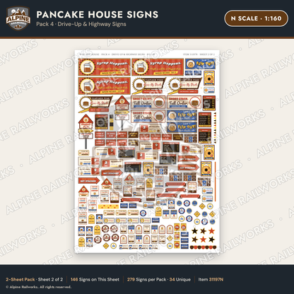 Alpine Railworks 31197N N Scale Pancake House Signs - Highway Signs