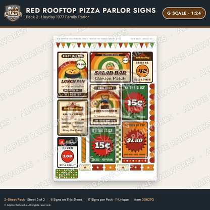 Alpine Railworks 30627G G Scale Restaurant Signs - Pizza Parlor