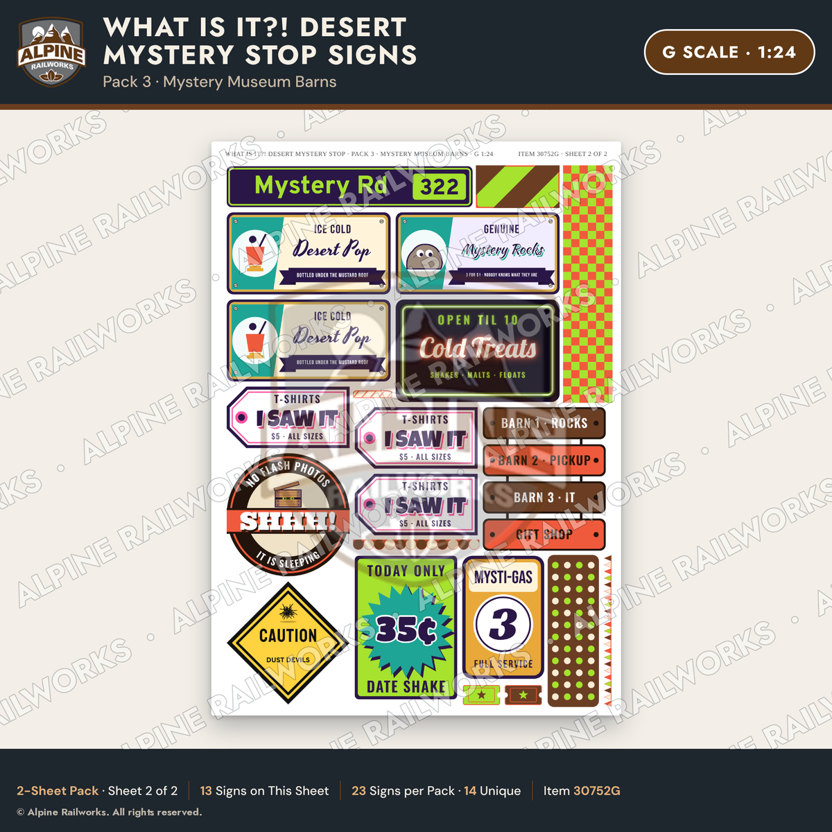 Alpine Railworks 30752G G Scale Roadside Signs - Desert Mystery Stop