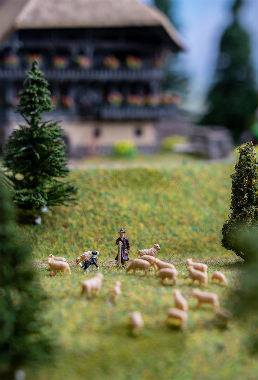 Faller 155901 N Scale Shepherd, Dog & 12 Sheep Figure Set