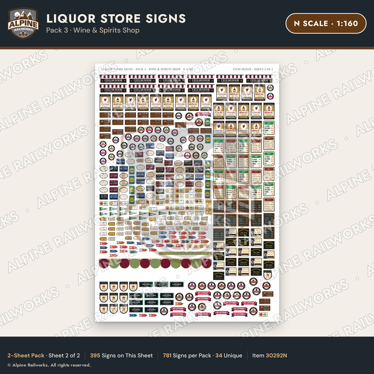 Alpine Railworks 30292N N Scale Liquor Store Signs - Wine