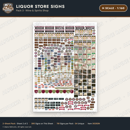 Alpine Railworks 30292N N Scale Liquor Store Signs - Wine