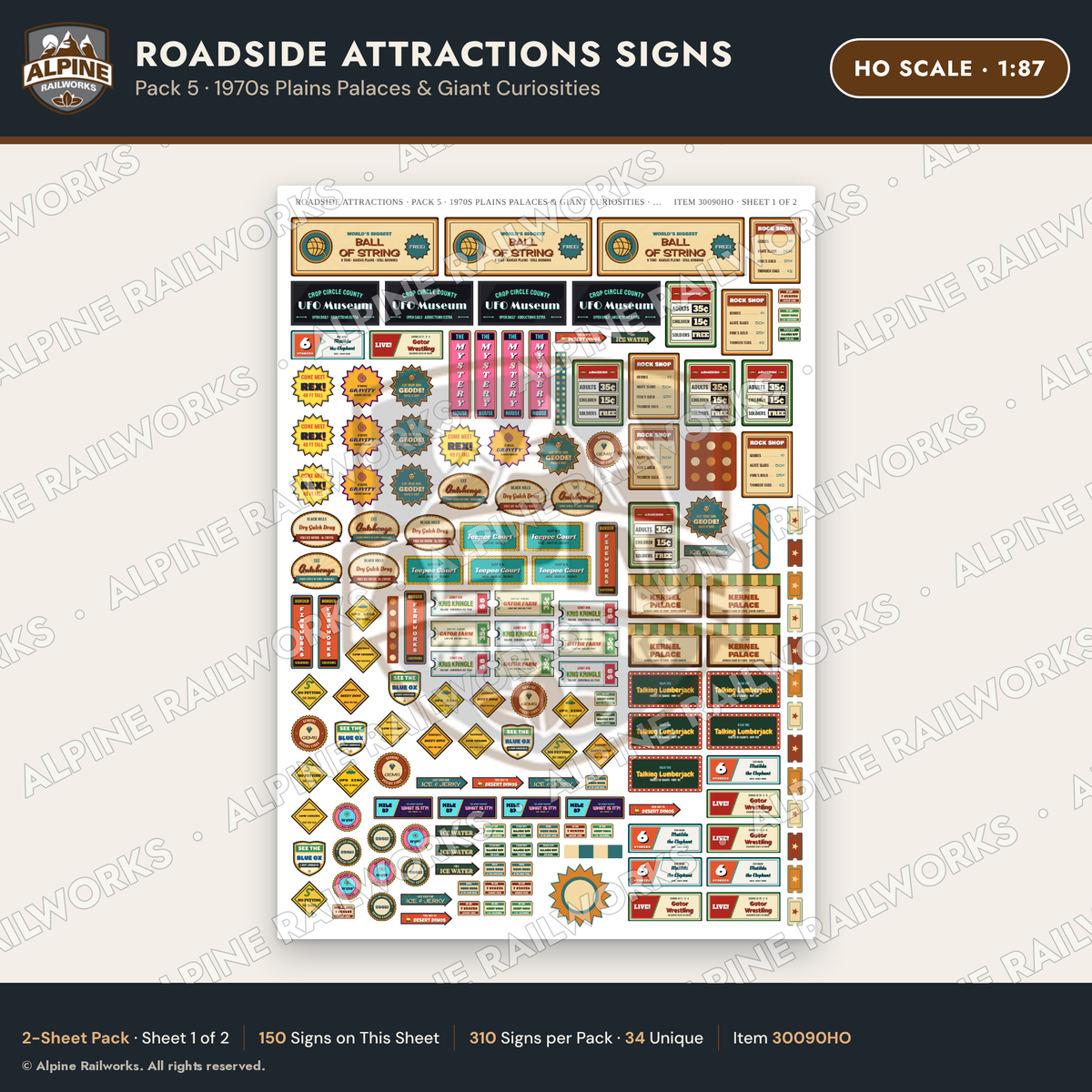 Alpine Railworks 30090HO HO Scale Roadside Attractions Signs