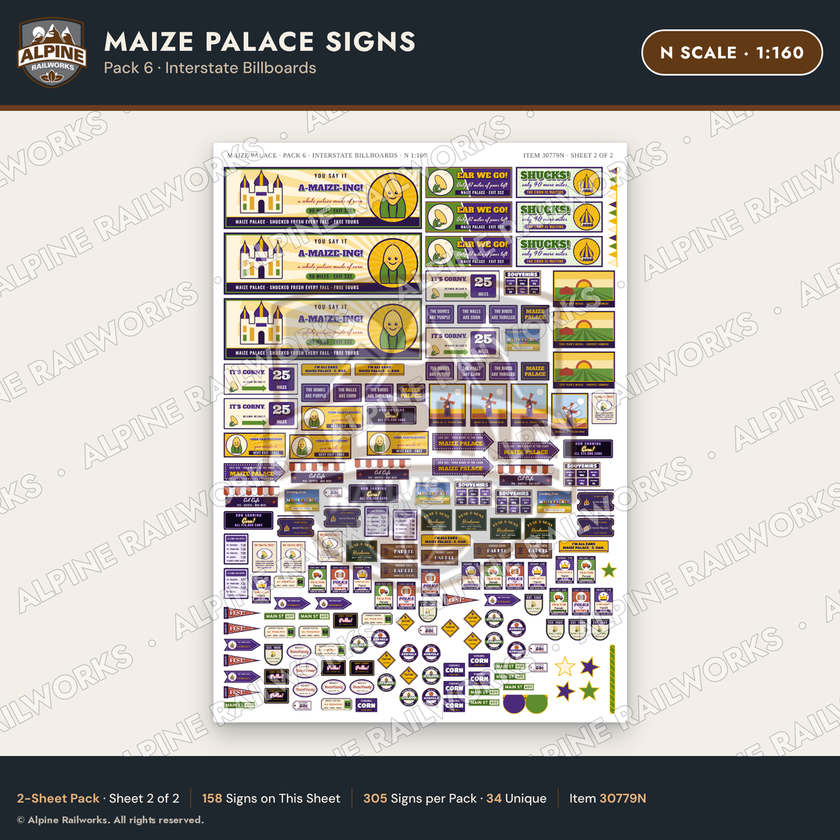 Alpine Railworks 30779N N Scale Roadside Signs - Corn Palace