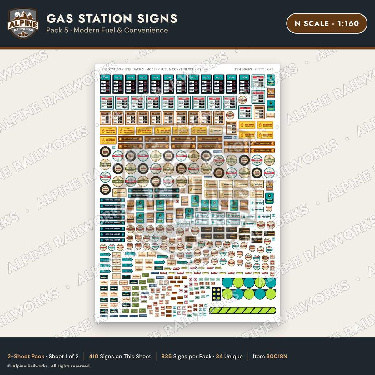 Alpine Railworks 30018N N Scale Gas Station Signs - Modern Fuel