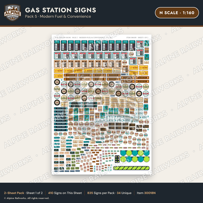 Alpine Railworks 30018N N Scale Gas Station Signs - Modern Fuel
