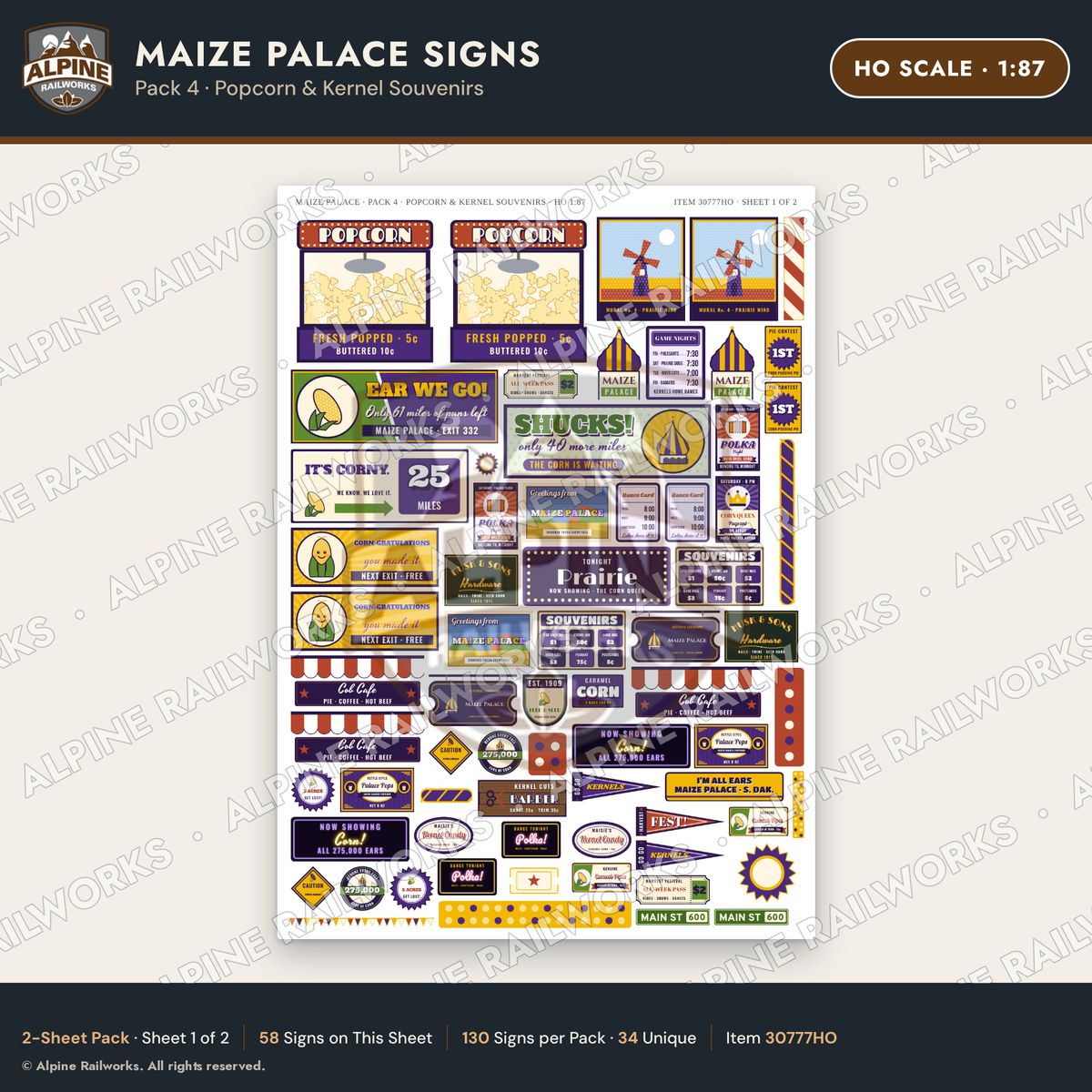 Alpine Railworks 30777HO HO Scale Roadside Signs - Corn Palace