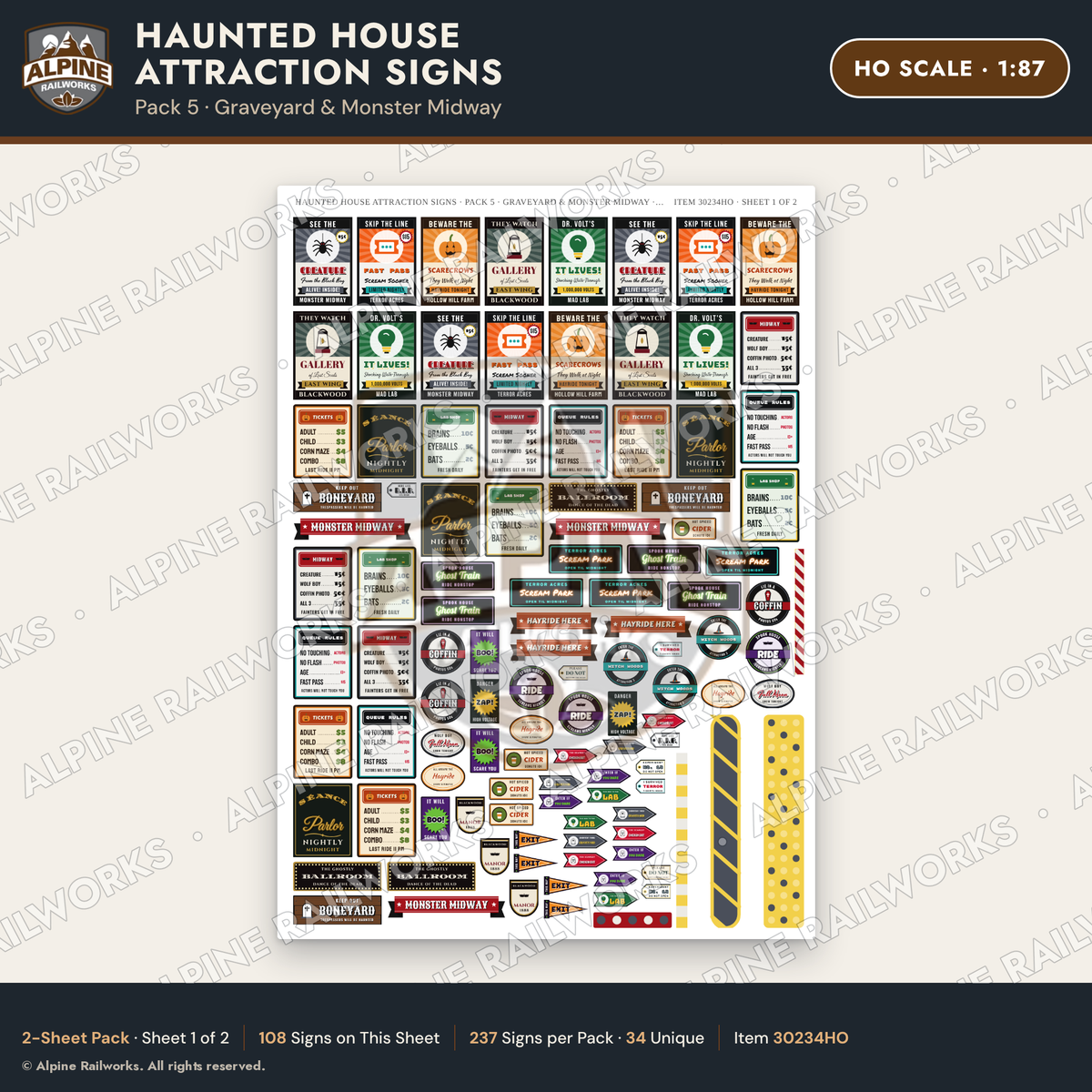 Alpine Railworks 30234HO HO Scale Haunted House Attraction Signs