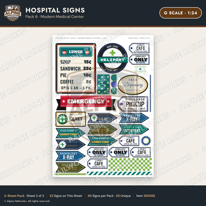 Alpine Railworks 30331G G Scale Hospital Signs - Modern Medical Center