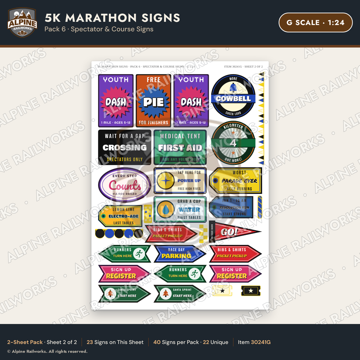 Alpine Railworks 30241G G Scale 5K Marathon Signs - Spectator & Course