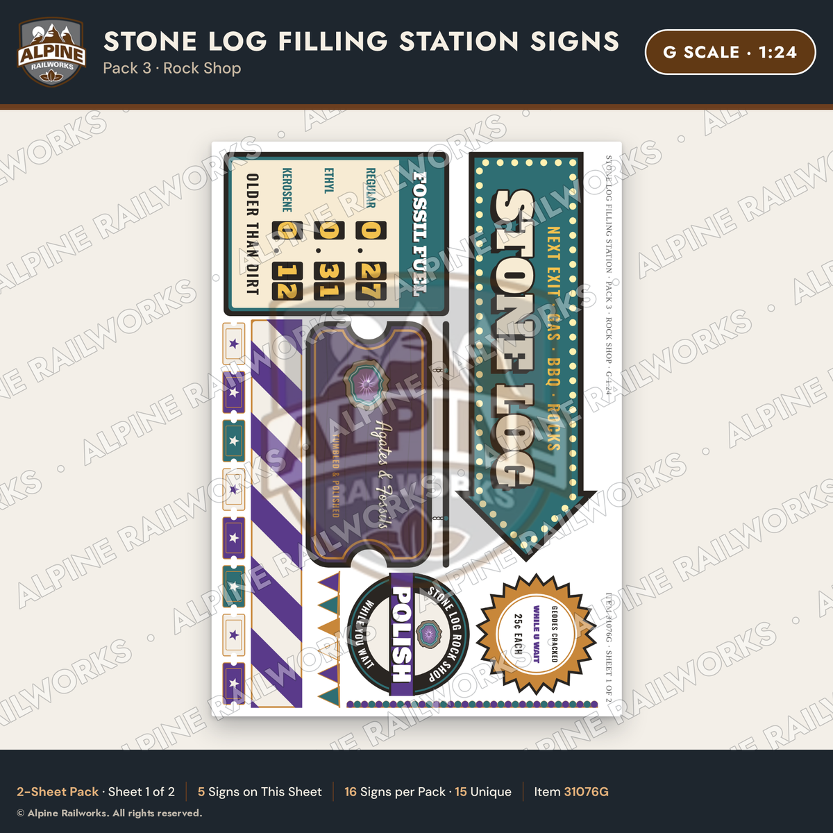 Alpine Railworks 31076G G Scale Roadside Signs - Petrified Wood