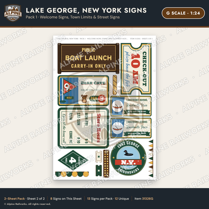 Alpine Railworks 31326G G Scale Lake George NY Signs - Welcome Signs