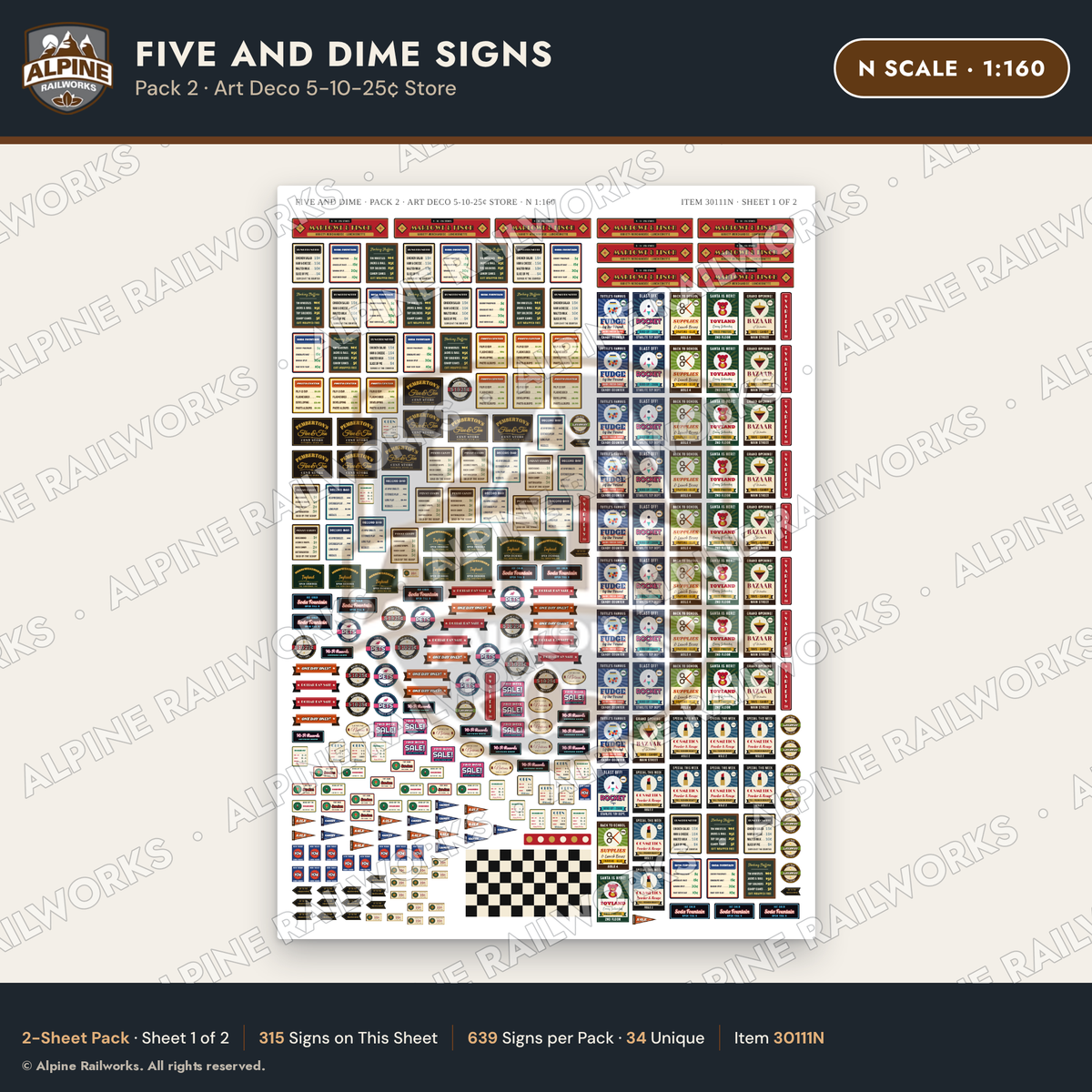 Alpine Railworks 30111N N Scale Five and Dime Signs