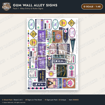 Alpine Railworks 31080O O Scale Roadside Signs - Bubblegum Alley