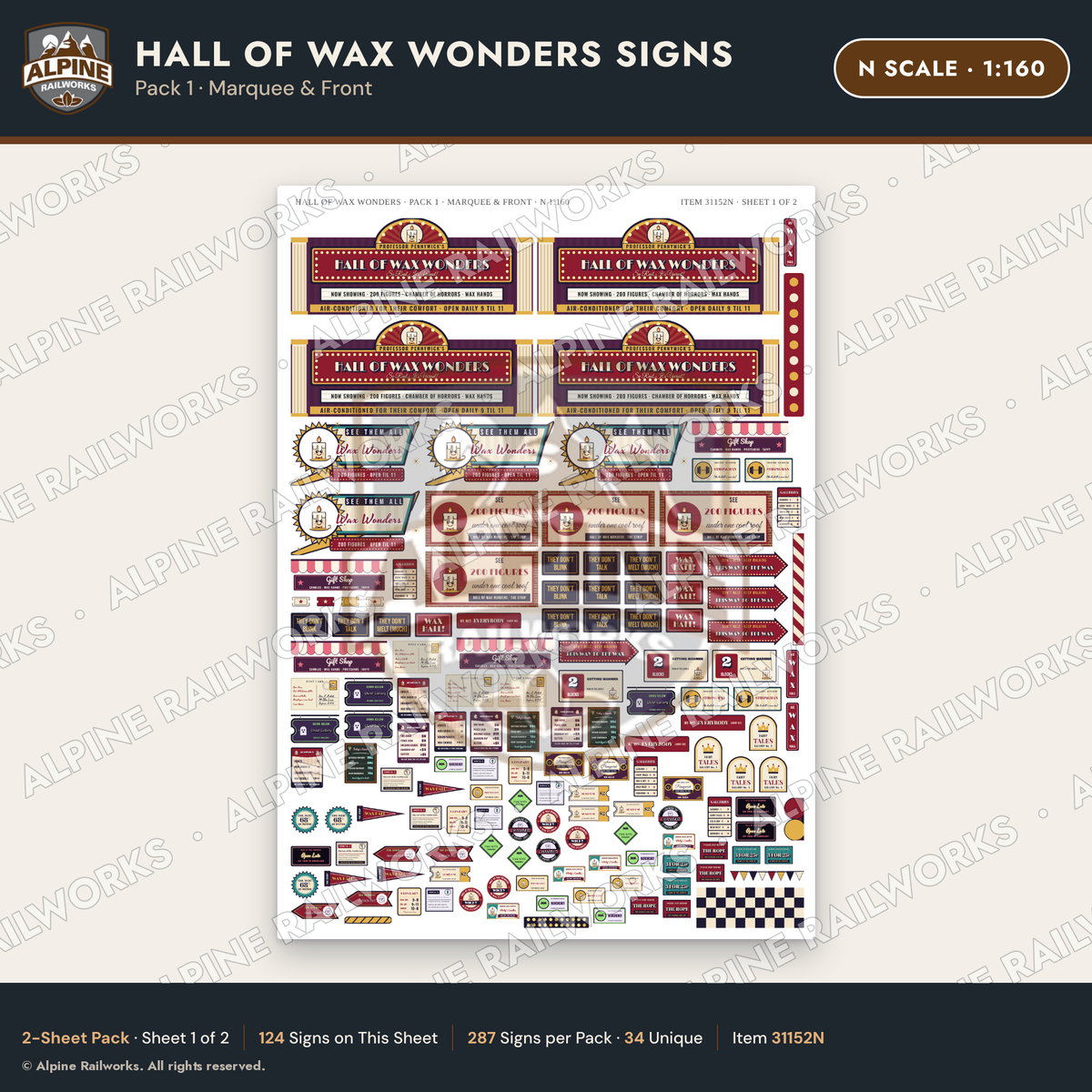 Alpine Railworks 31152N N Scale Roadside Attraction Signs - Wax Museum