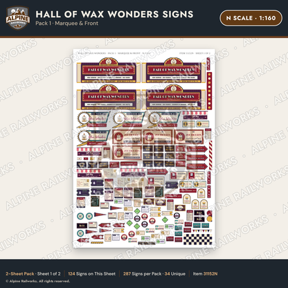Alpine Railworks 31152N N Scale Roadside Attraction Signs - Wax Museum