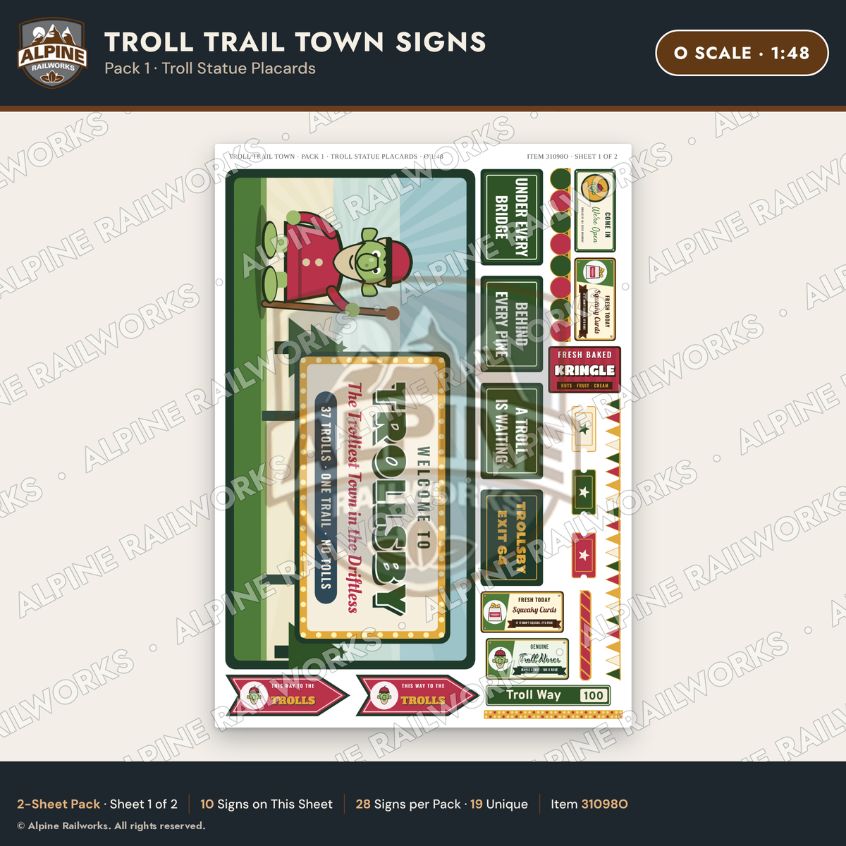 Alpine Railworks 31098O O Scale Roadside Attraction Signs - Troll Town