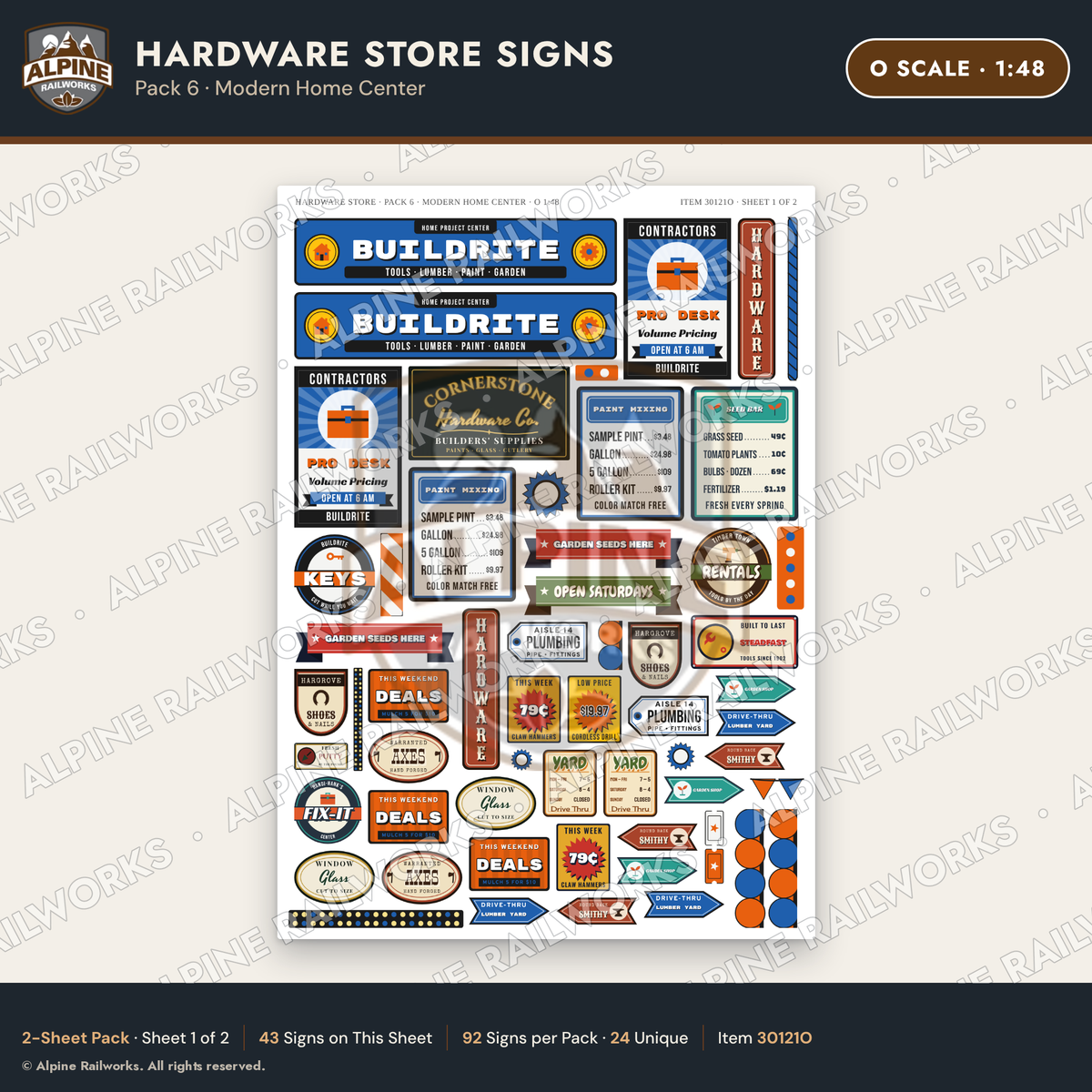 Alpine Railworks 30121O O Scale Hardware Store Signs