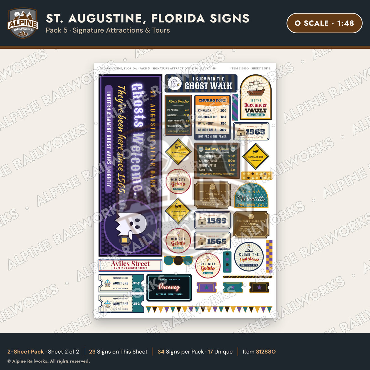 Alpine Railworks 31288O O Scale St. Augustine FL Signs - Attractions
