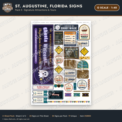 Alpine Railworks 31288O O Scale St. Augustine FL Signs - Attractions