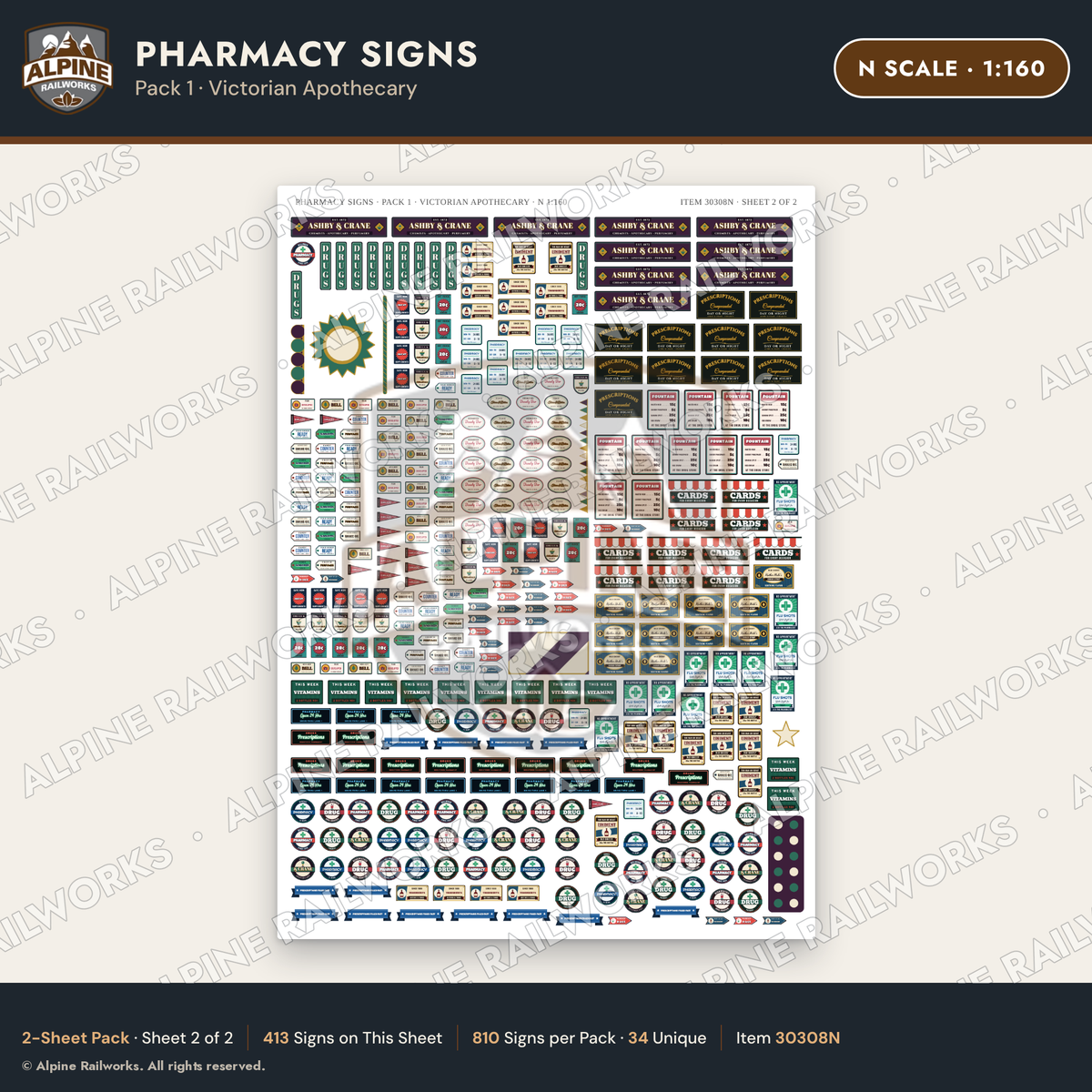 Alpine Railworks 30308N N Scale Pharmacy Signs - Victorian Apothecary