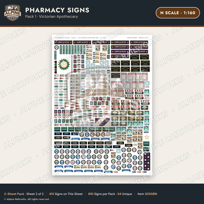 Alpine Railworks 30308N N Scale Pharmacy Signs - Victorian Apothecary