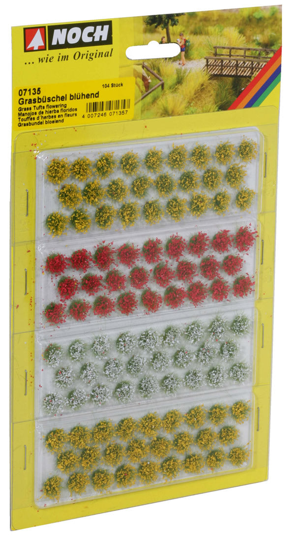 Noch 7135 All Scale Grass Tufts Flowering Plants - Yellow, Red, White 1/4" (104)