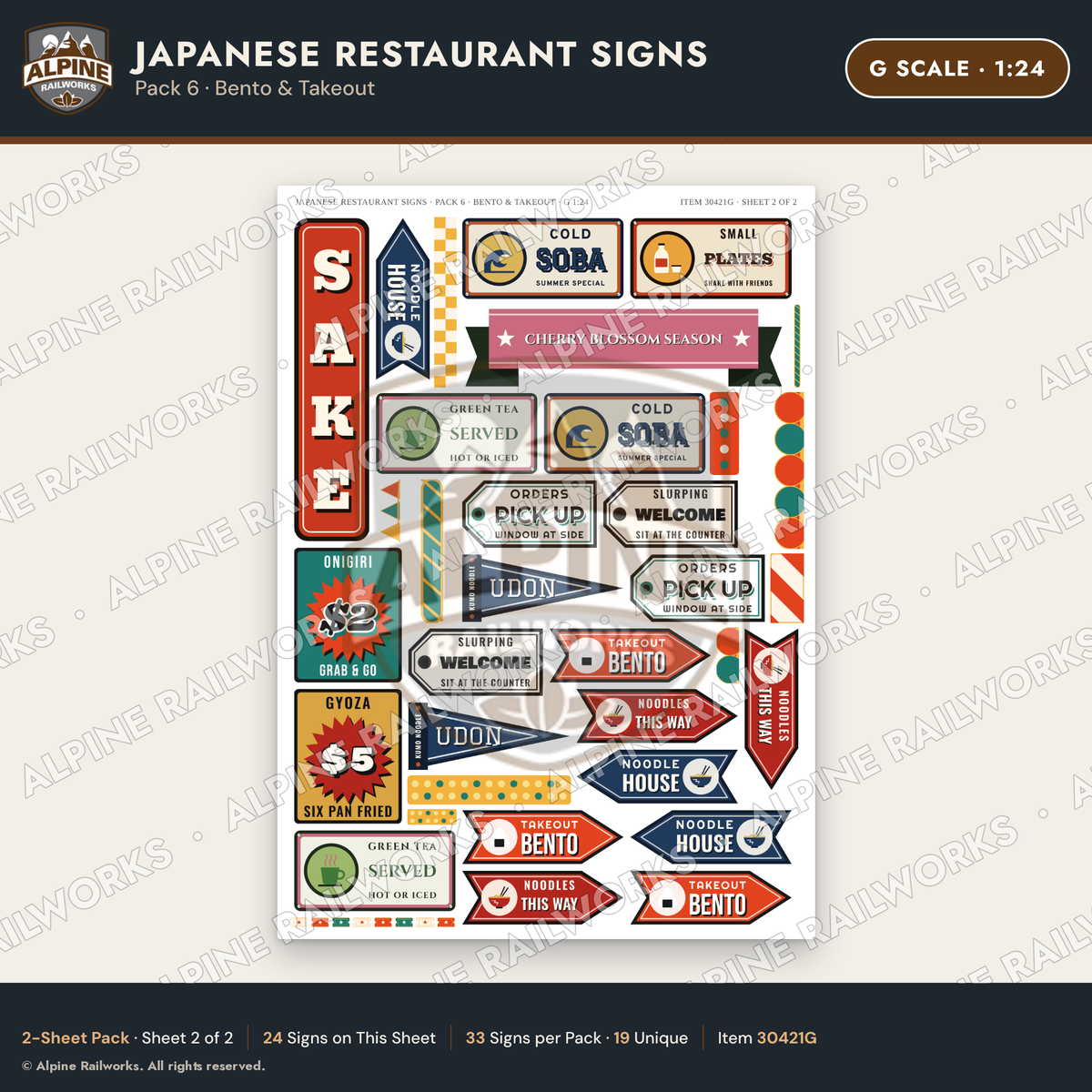 Alpine Railworks 30421G G Scale Japanese Restaurant Signs - Bento