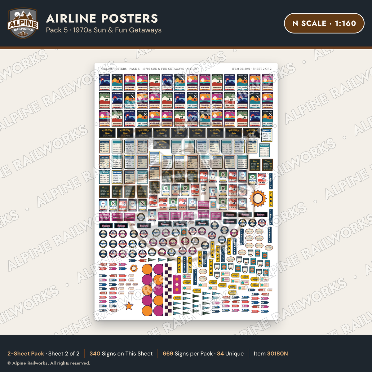 Alpine Railworks 30180N N Scale Airline Posters - 1970s Sun