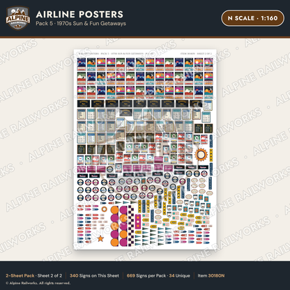 Alpine Railworks 30180N N Scale Airline Posters - 1970s Sun