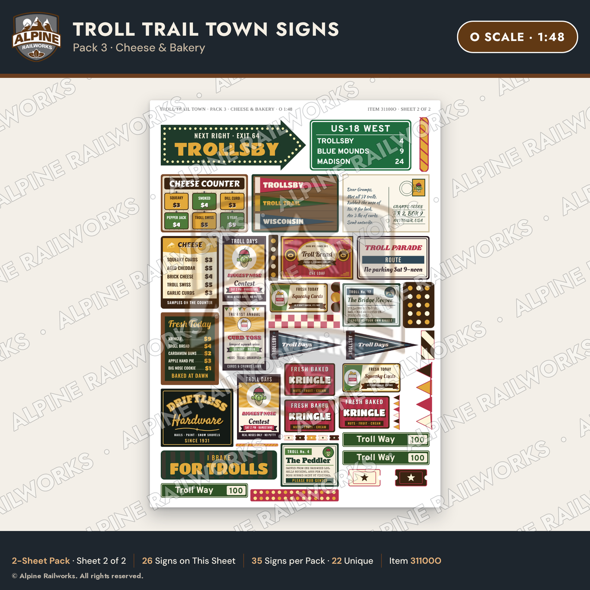 Alpine Railworks 31100O O Scale Roadside Attraction Signs - Troll Town