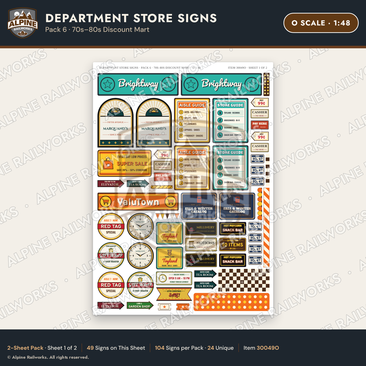 Alpine Railworks 30049O O Scale Department Store Signs