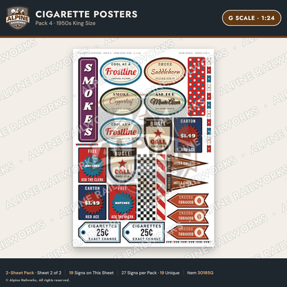 Alpine Railworks 30185G G Scale Cigarette Posters - 1950s King Size