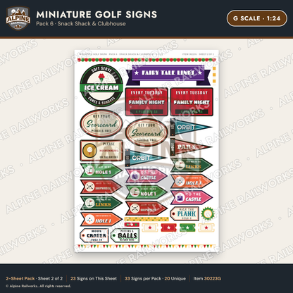 Alpine Railworks 30223G G Scale Miniature Golf Signs - Snack Shack