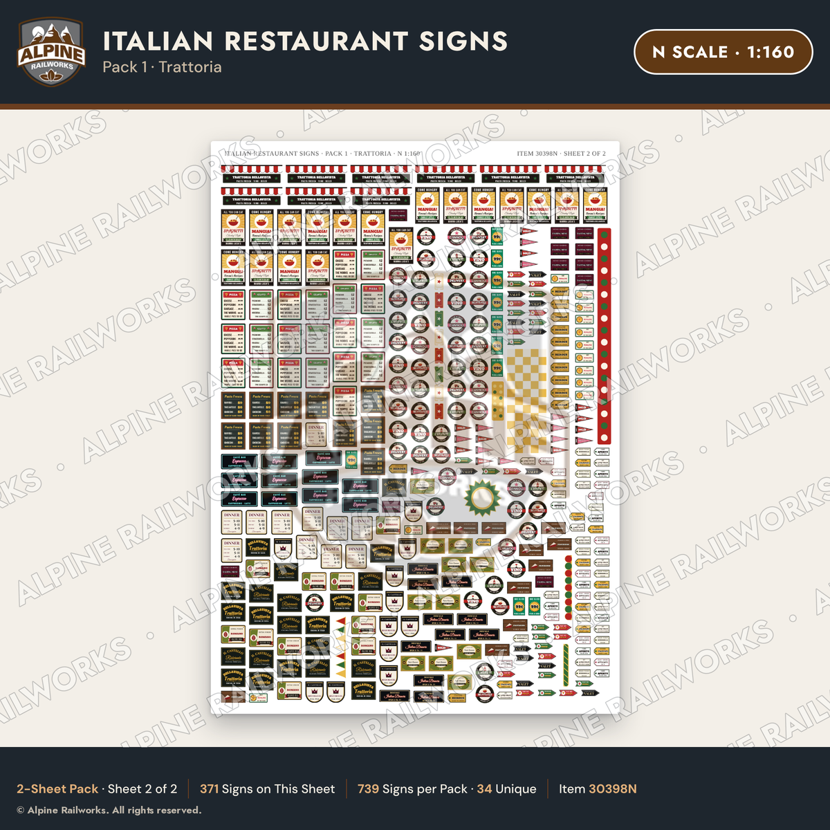 Alpine Railworks 30398N N Scale Italian Restaurant Signs - Trattoria